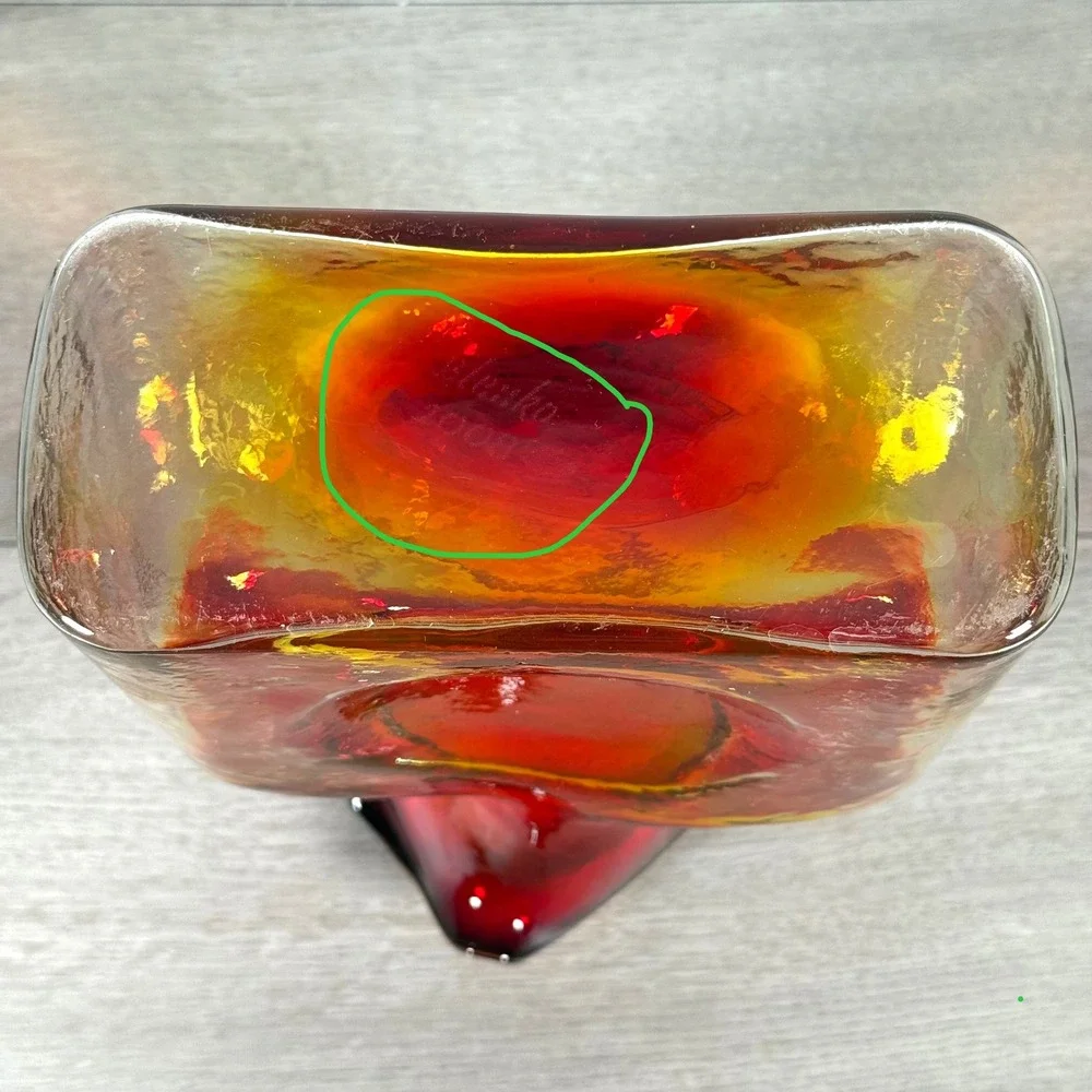 Blenko 2008 Amberina Water Bottle Vase Red Yellow Double Spout 8